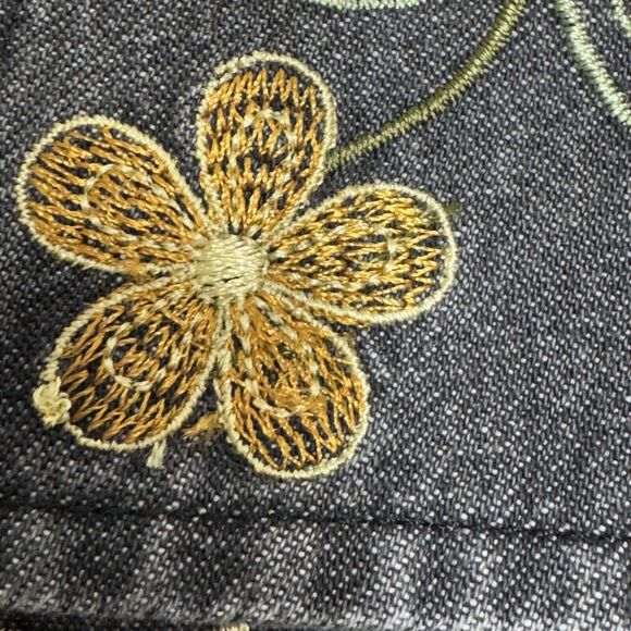 Vintage Floral Embroidered Denim Jacket L Artsy Funky Festival Boho Whimsy Y2k - Picture 8 of 16